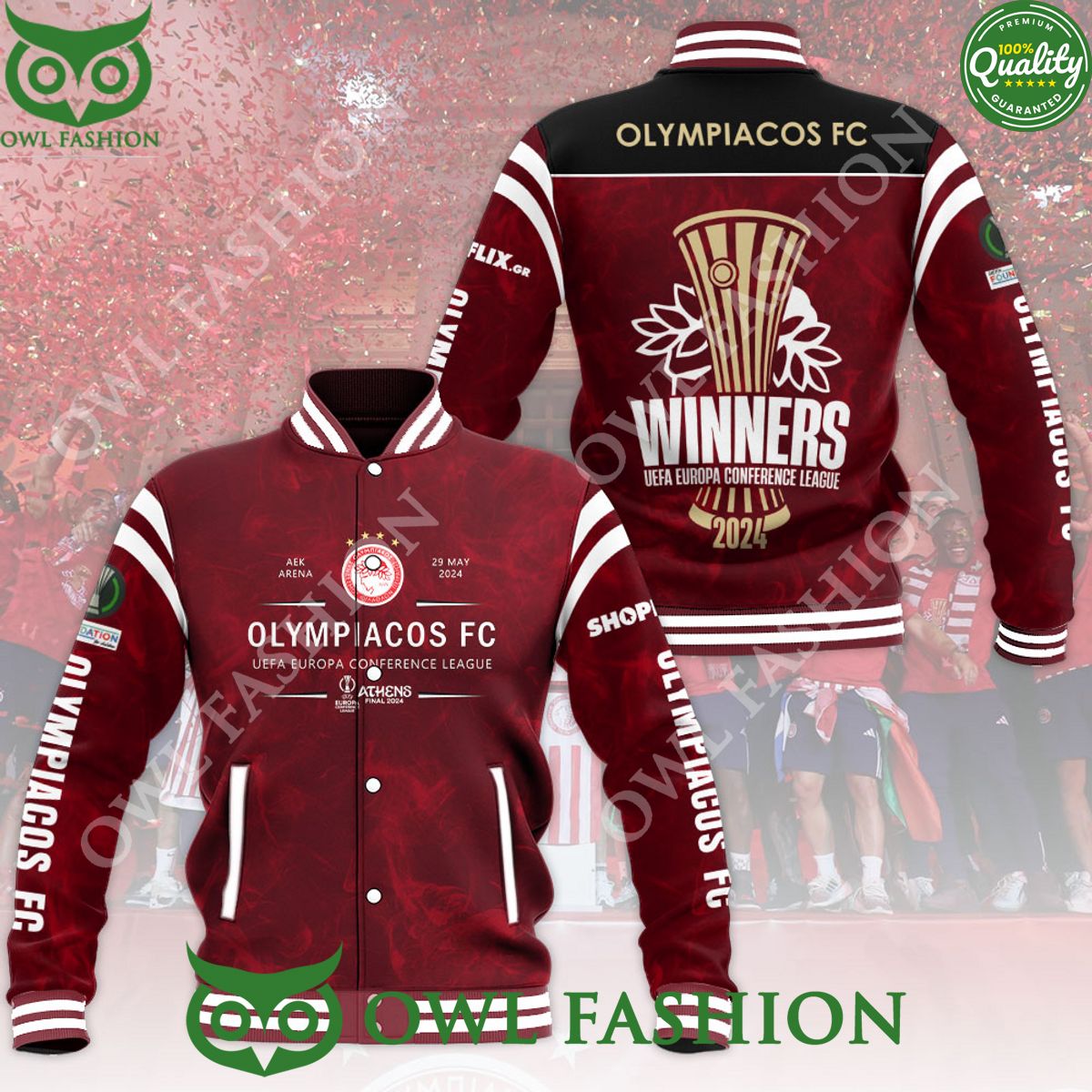 Olympiacos F.C. Europa UEFA League Champion Baseball Varsity Jacket