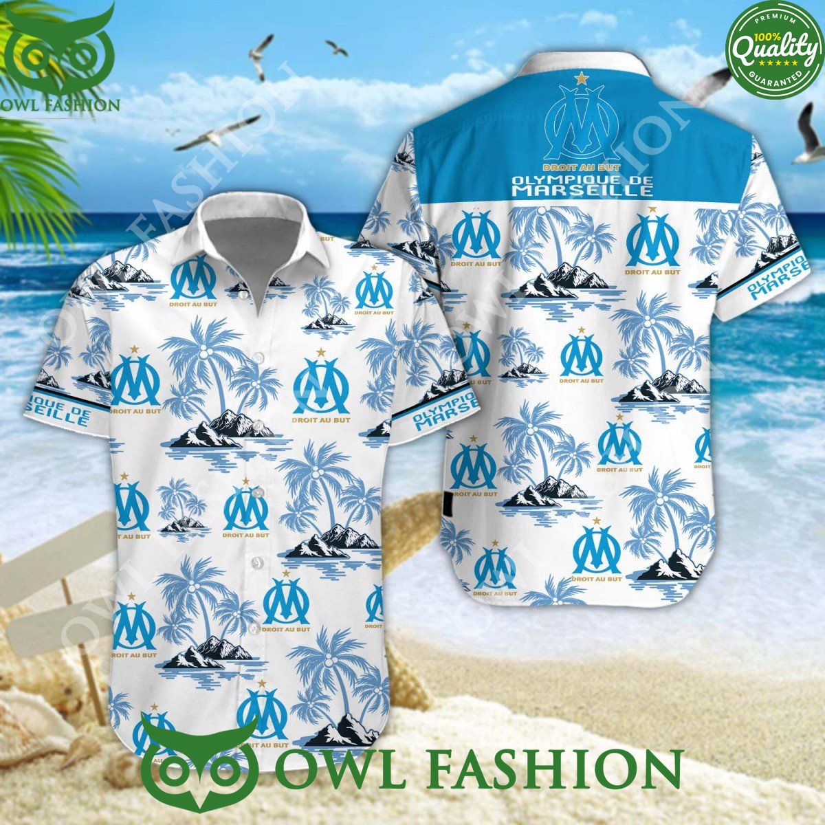 Olympique de Marseille Ligue 1 Coconut Island Hawaiian Shirt Shorts