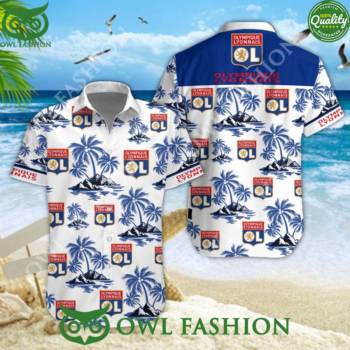 Olympique Lyonnais Ligue 1 Beach Vibe Hawaiian Shirt Shorts