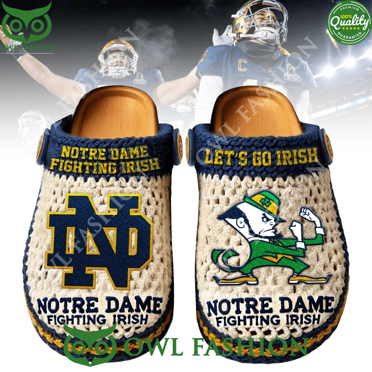 Notre Dame Fighting Irish Mascot Wool Pattern Clogs
