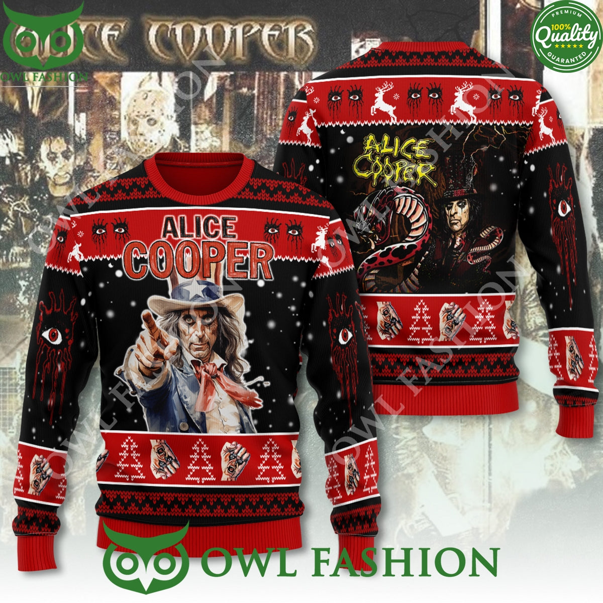 Alice Cooper Symbol Rock Music Christmas 3D Ugly Sweater