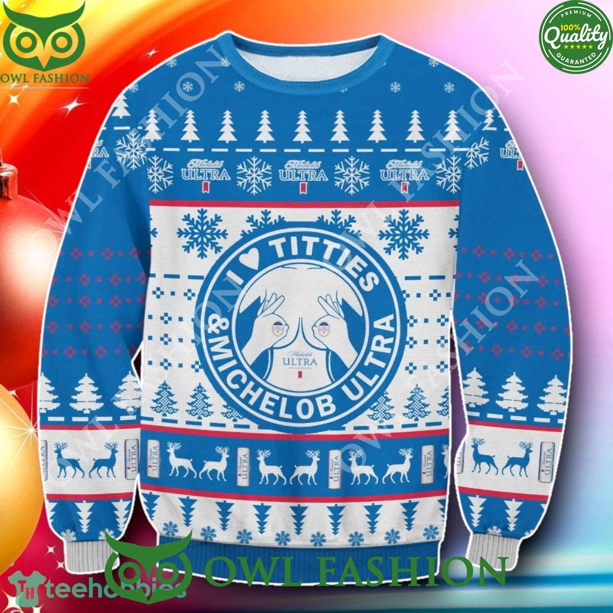 I Love Titties And Michelob Ultra 2024 Christmas 3D Ugly Sweater
