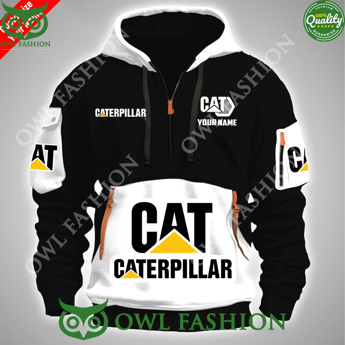 Personalized Caterpillar Workwear Cat 100 year engine half zipper hoodie