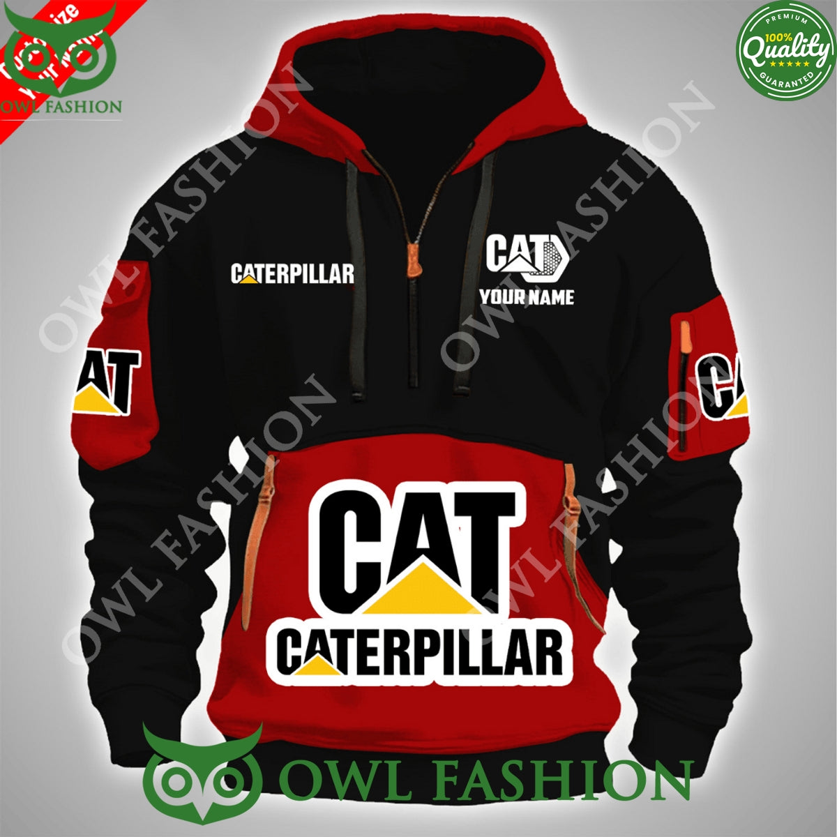 Personalized Caterpillar Workwear Cat 100 year engine half zipper hoodie