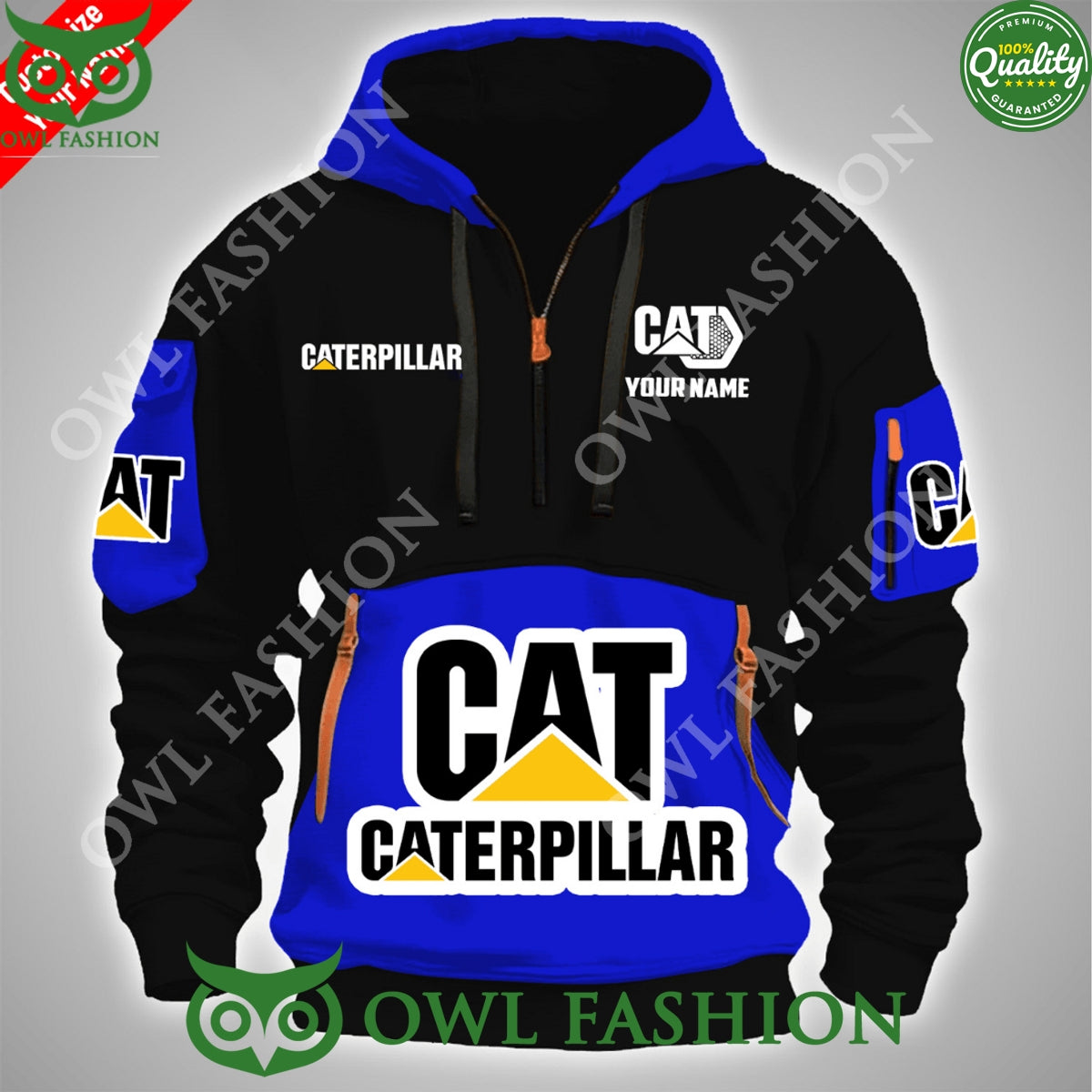 Personalized Caterpillar Workwear Cat 100 year engine half zipper hoodie