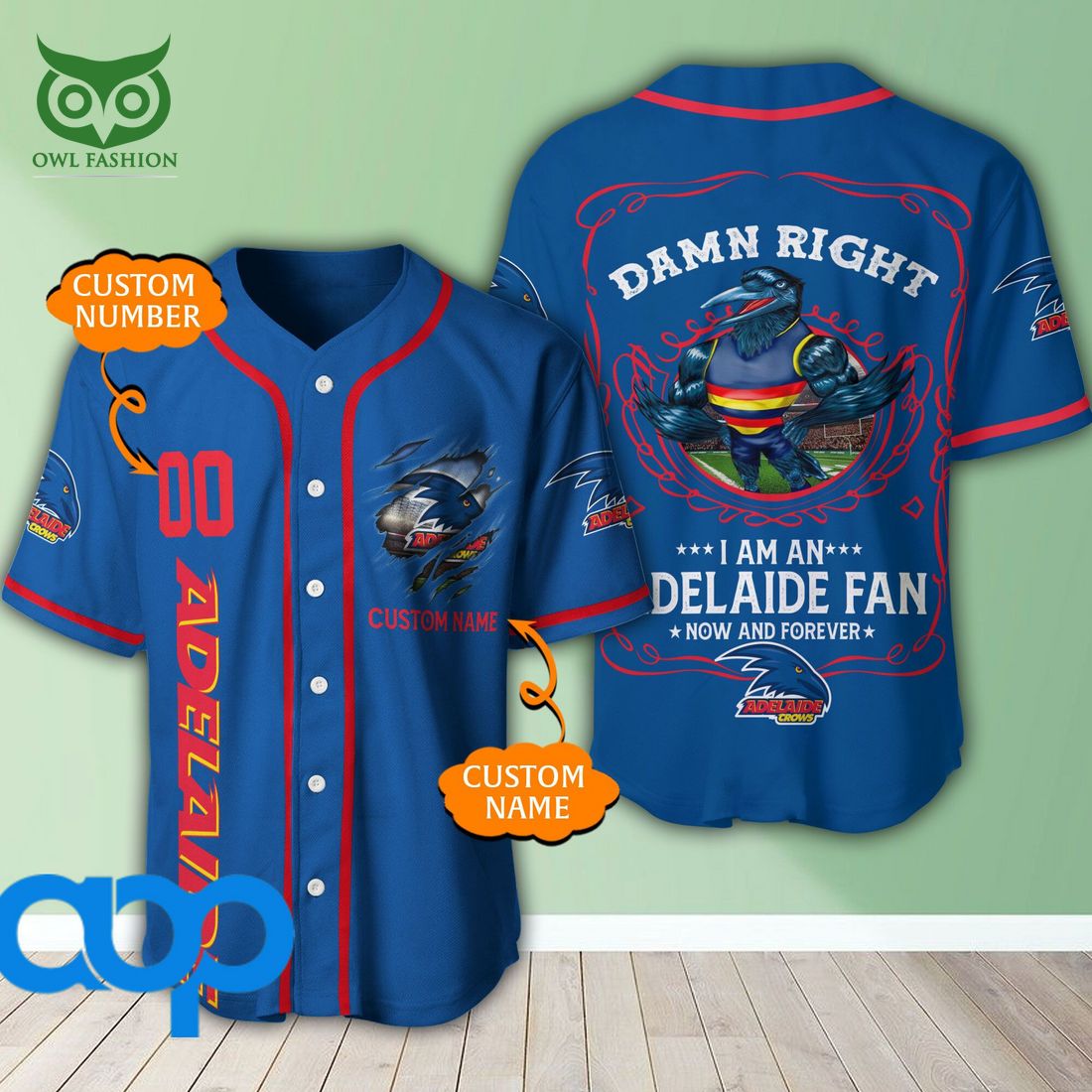 Personalized Damn Right Adelaide Football Club 3D Baseball Jersey AFL Mascot