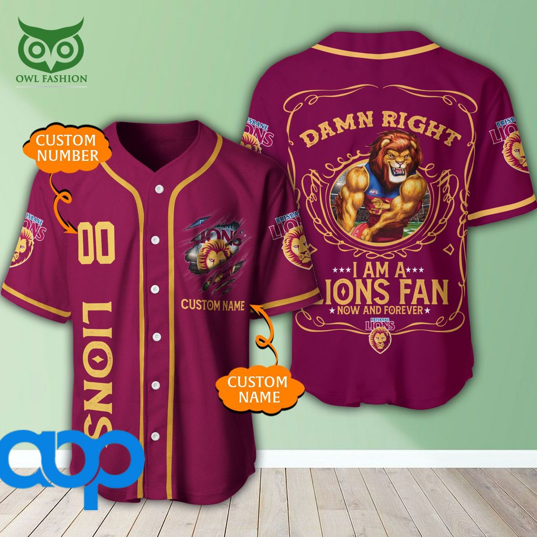 Personalized Damn Right Brisbane Lions 3D Baseball Jersey AFL Mascot