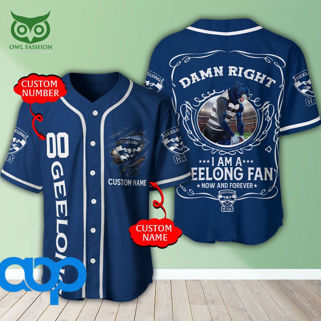 Personalized Damn Right Geelong Football Club 3D Baseball Jersey AFL Mascot