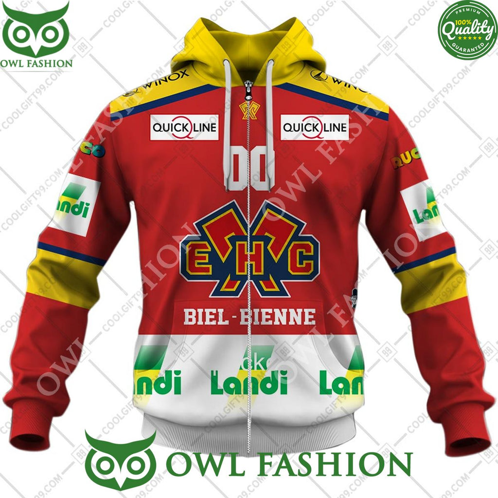 Personalized Name and Number NL Hockey EHC Biel Home jersey Style printed Hoodie shirt