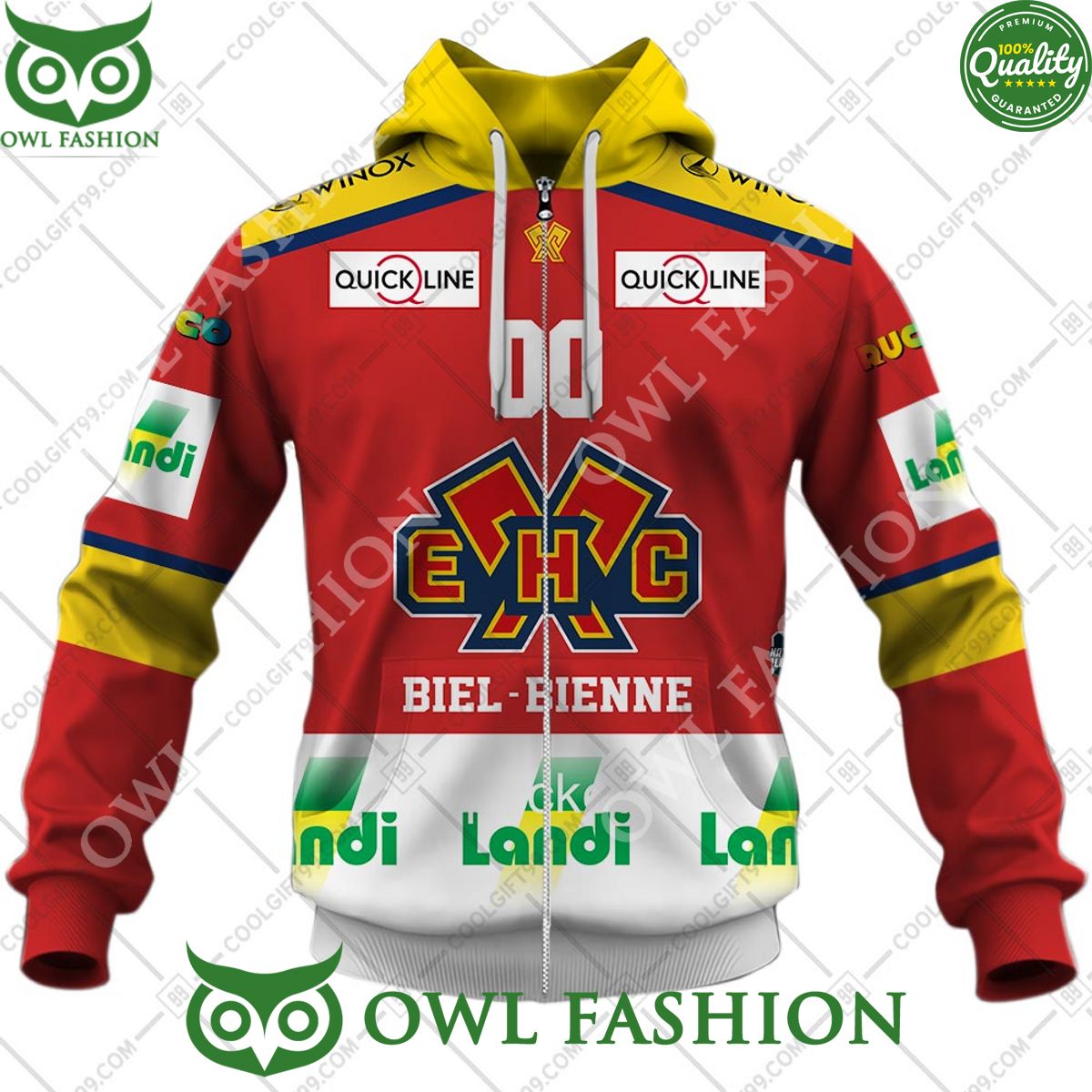 Personalized Name and Number NL Hockey EHC Biel Home jersey Style printed Hoodie shirt
