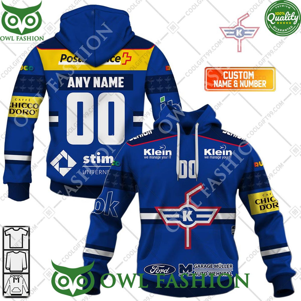 Personalized Name and Number NL Hockey EHC Kloten Home jersey Style printed Hoodie shirt