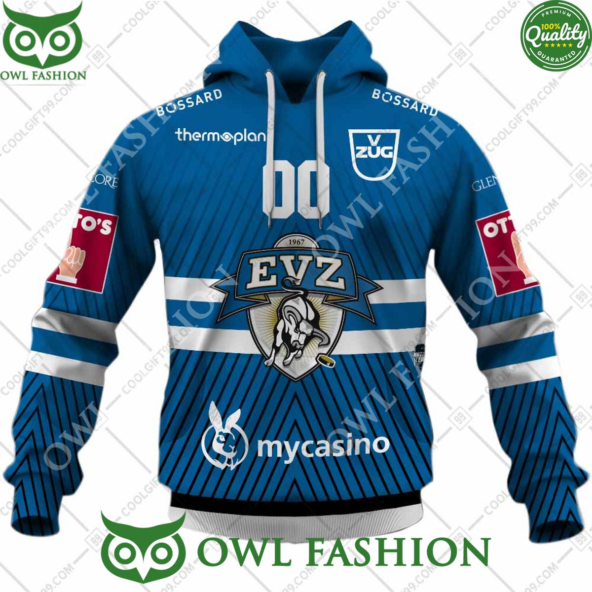 Personalized Name and Number NL Hockey EV Zug Home jersey Style printed Hoodie shirt
