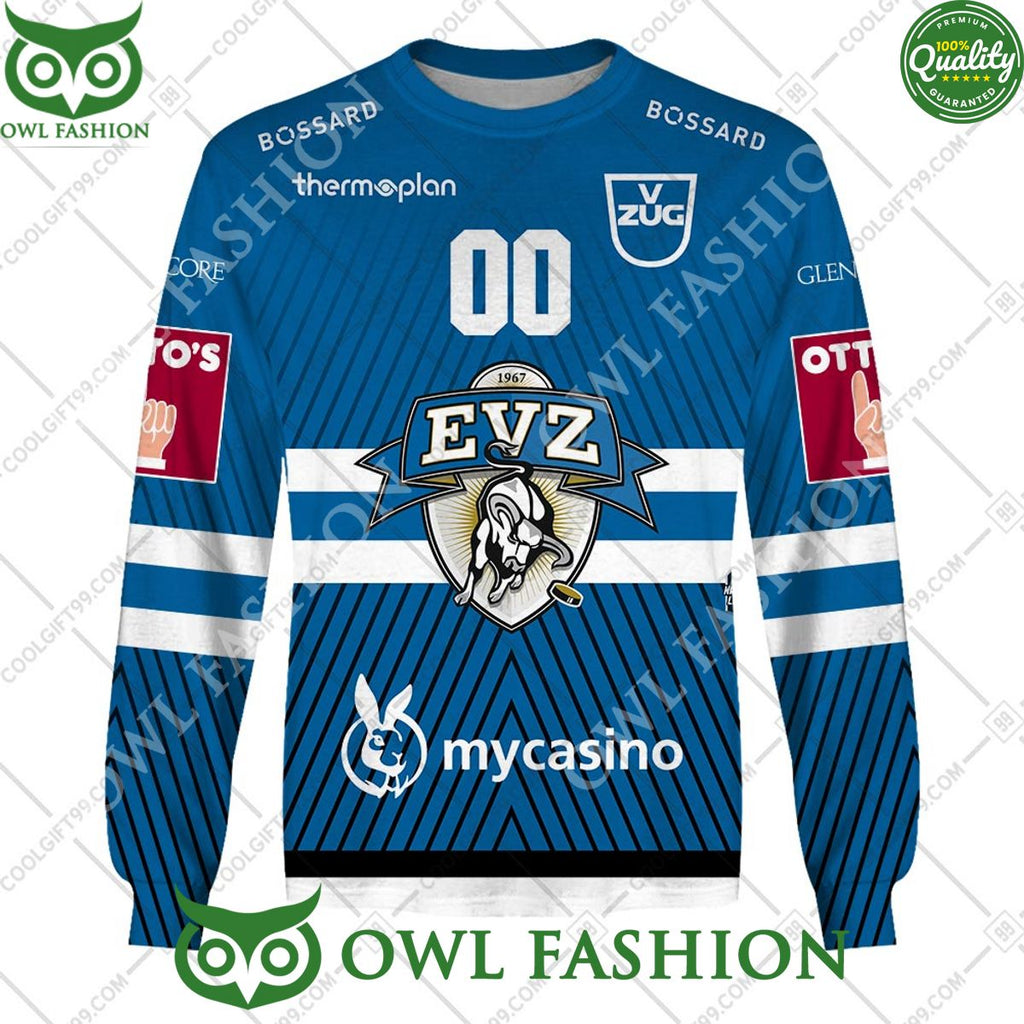 Personalized Name and Number NL Hockey EV Zug Home jersey Style printed Hoodie shirt