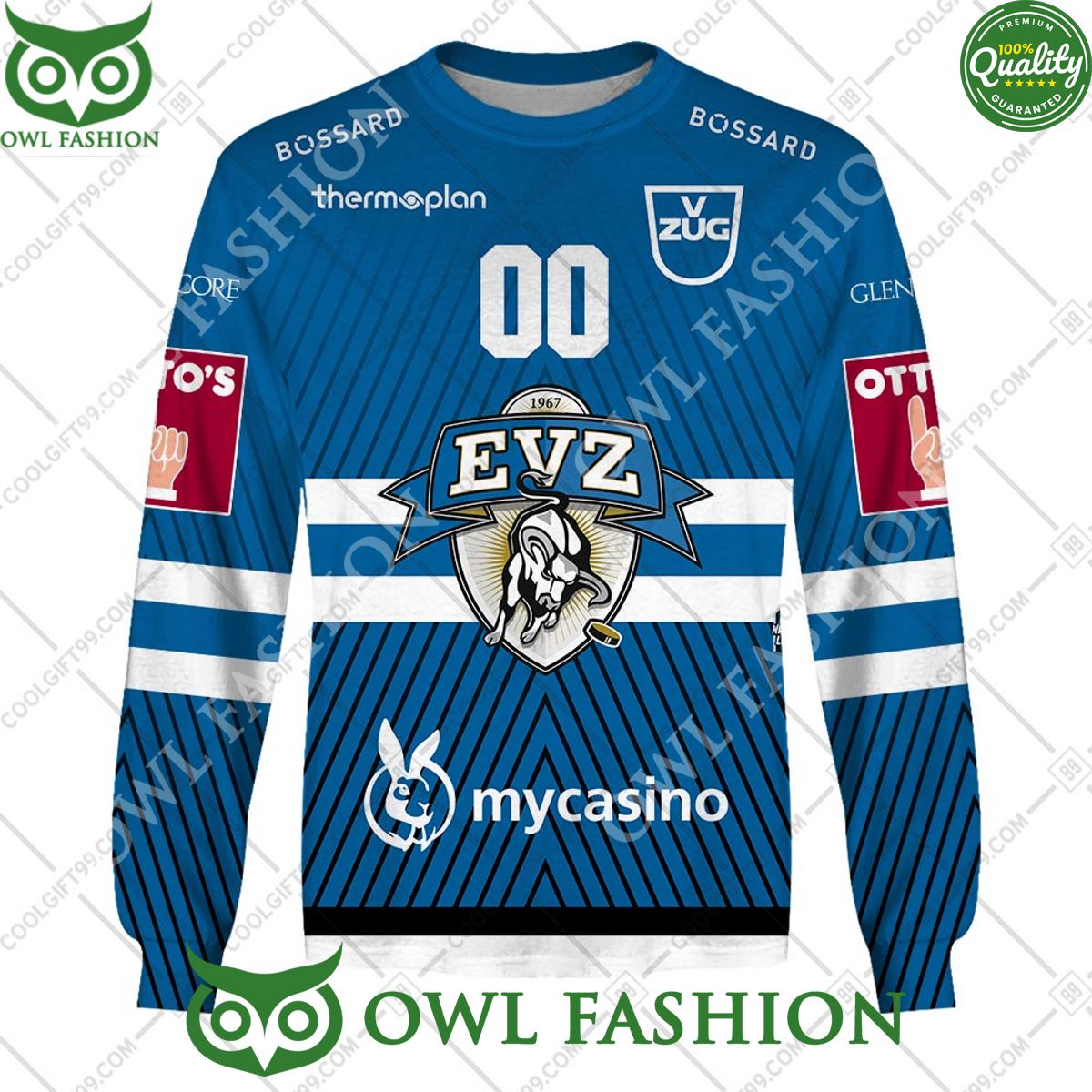 Personalized Name and Number NL Hockey EV Zug Home jersey Style printed Hoodie shirt