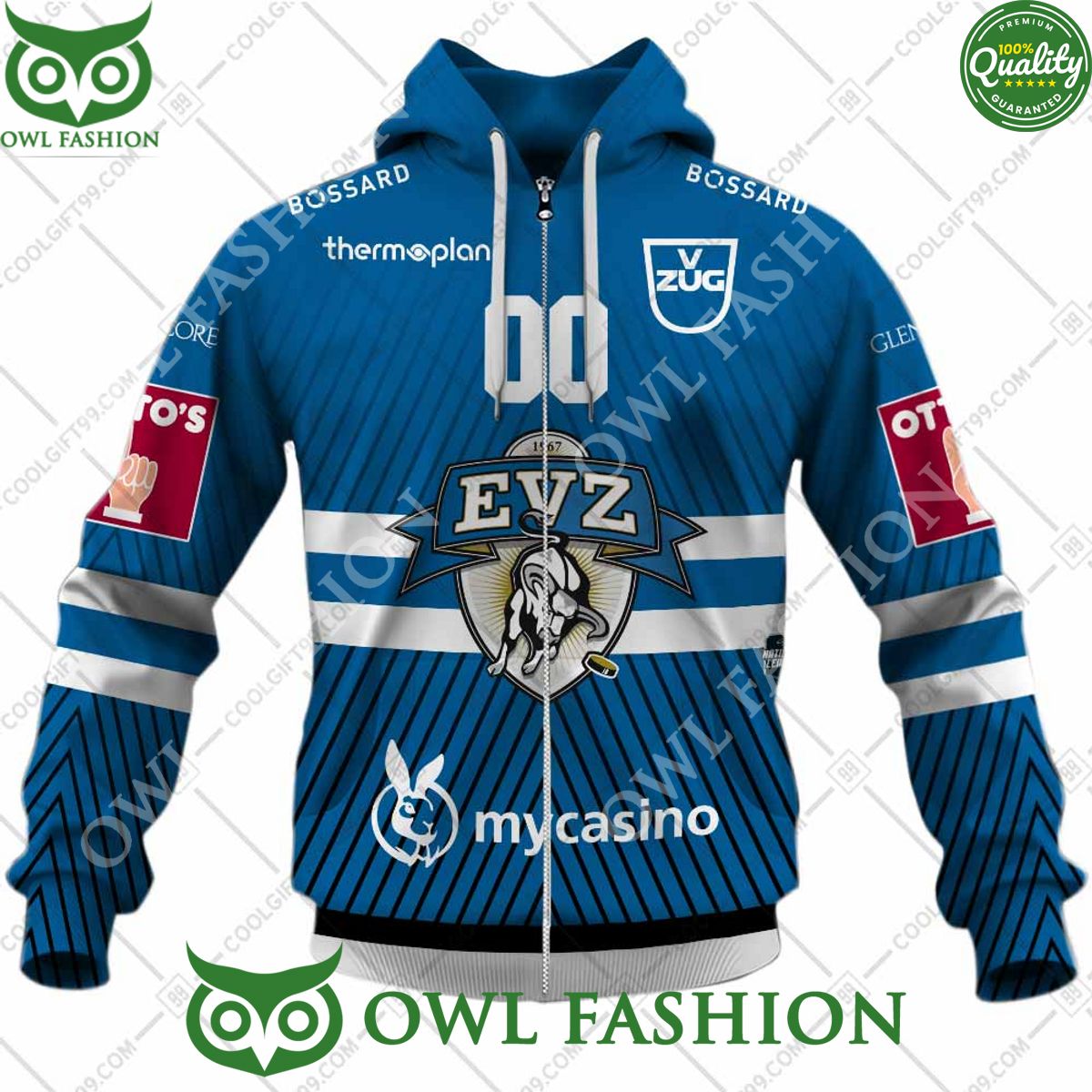 Personalized Name and Number NL Hockey EV Zug Home jersey Style printed Hoodie shirt
