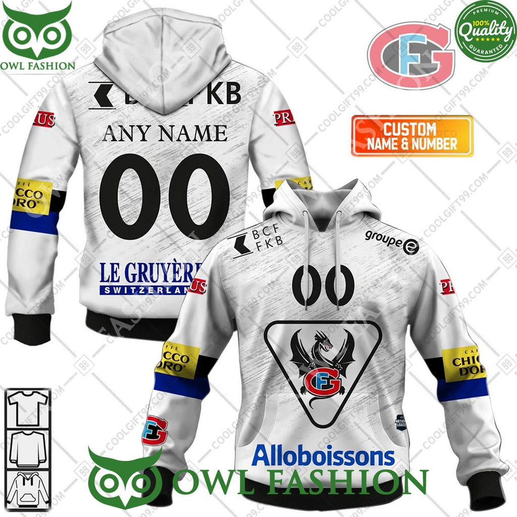 Personalized Name and Number NL Hockey Fribourg Gotteron Away jersey Style printed Hoodie shirt