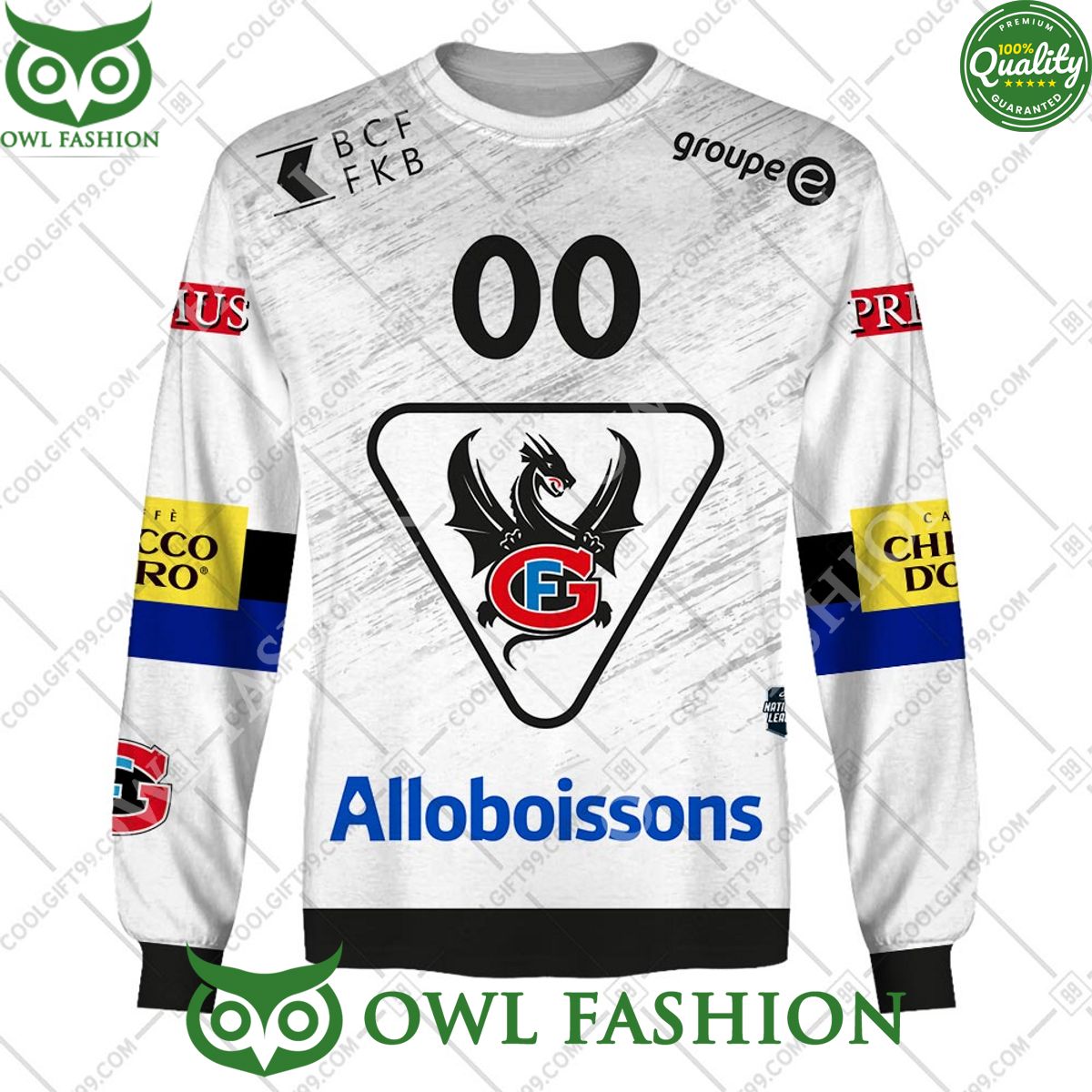 Personalized Name and Number NL Hockey Fribourg Gotteron Away jersey Style printed Hoodie shirt