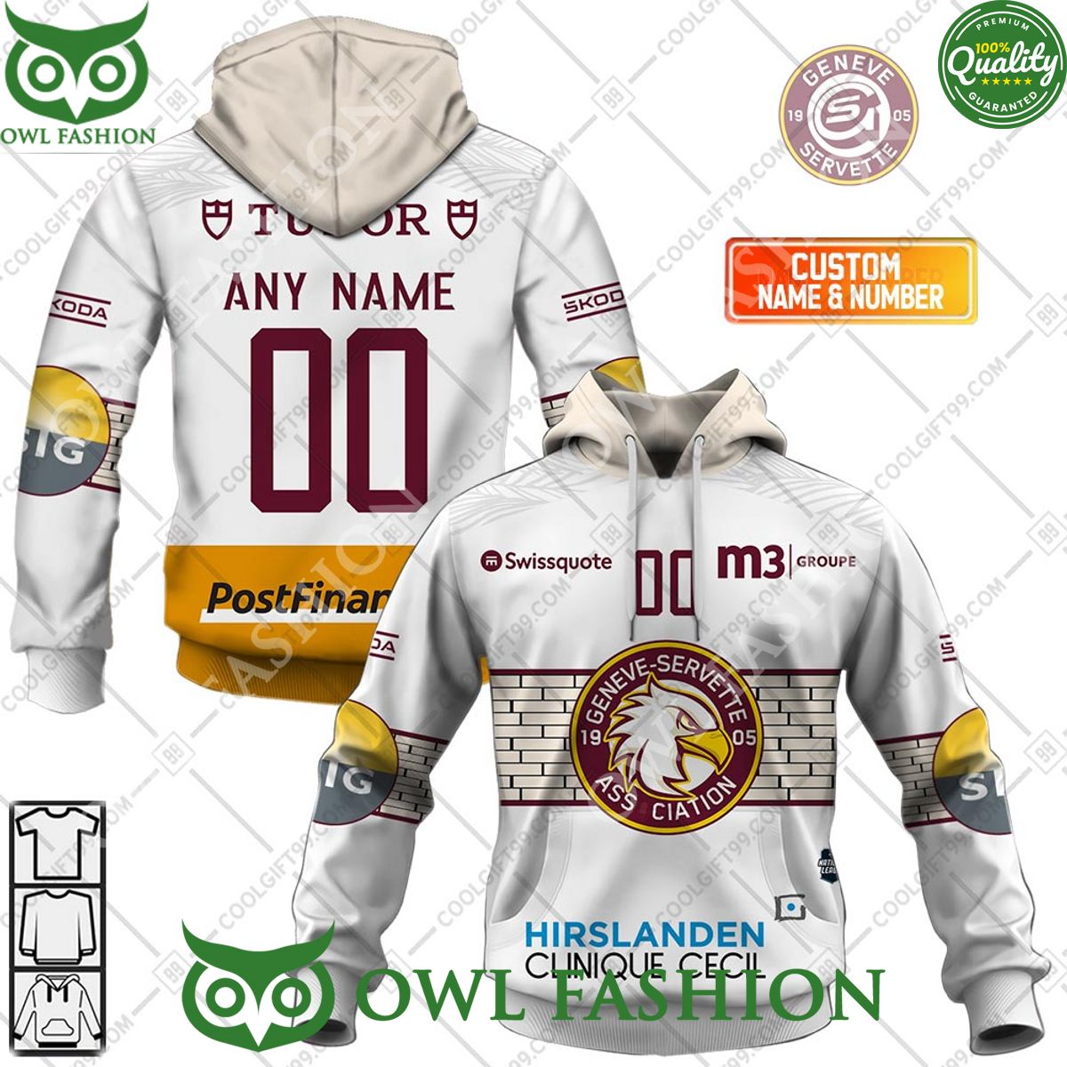 Personalized Name and Number NL Hockey Geneve Servette HC Away jersey Style printed Hoodie shirt