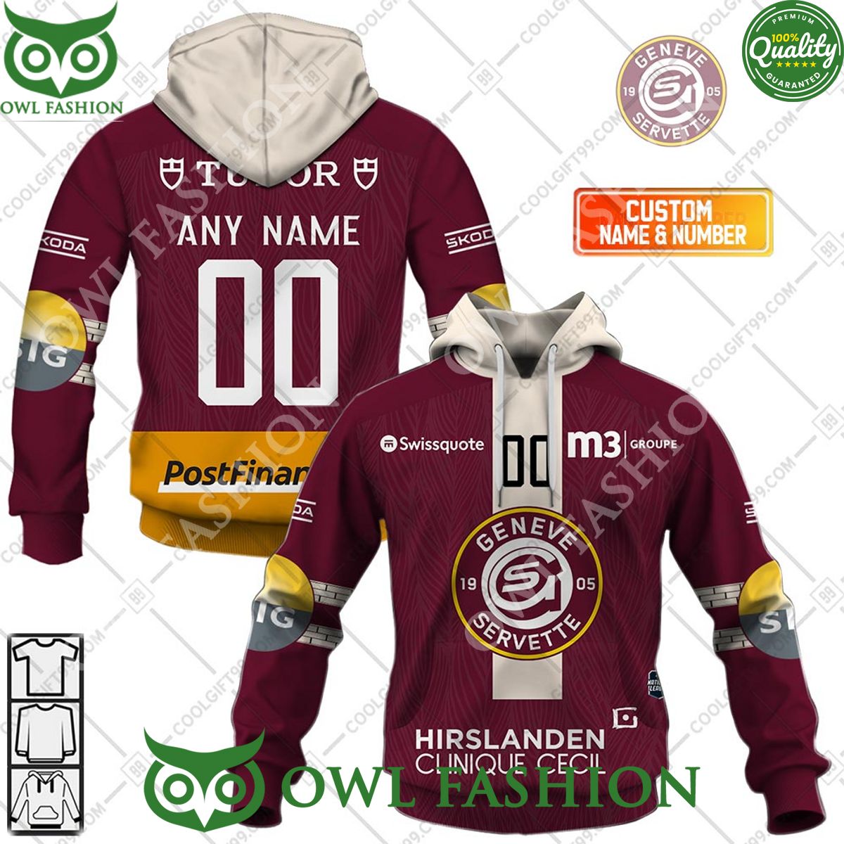 Personalized Name and Number NL Hockey Geneve Servette HC Home jersey Style printed Hoodie shirt