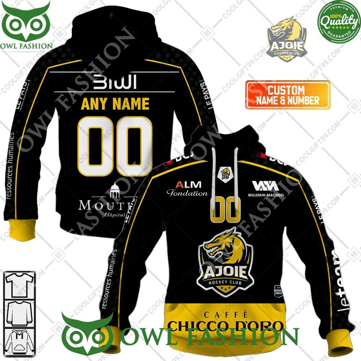 Personalized Name and Number NL Hockey HC Ajoie Home jersey Style printed Hoodie shirt