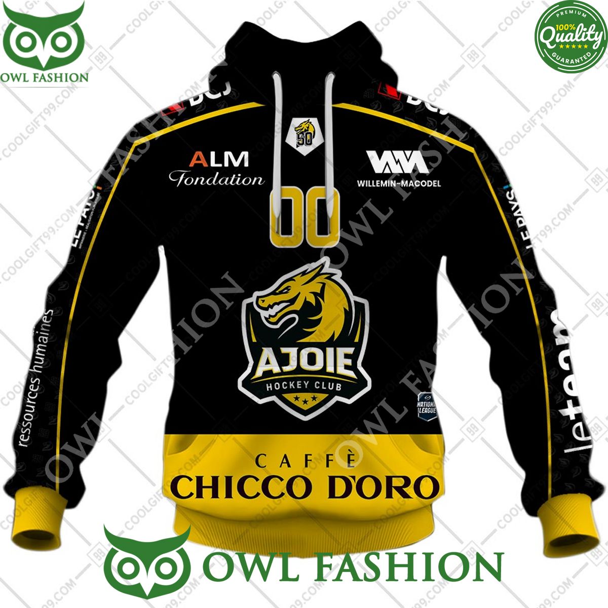 Personalized Name and Number NL Hockey HC Ajoie Home jersey Style printed Hoodie shirt
