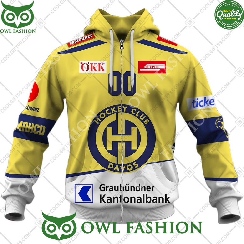Personalized Name and Number NL Hockey HC Davos Away jersey Style printed Hoodie shirt
