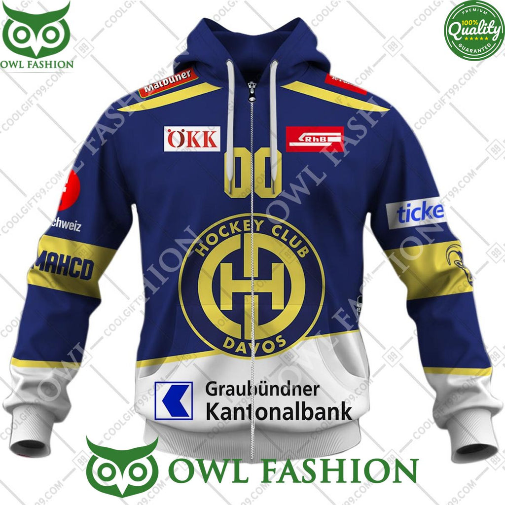 Personalized name and number NL Hockey HC Davos Home jersey Style printed Hoodie shirt