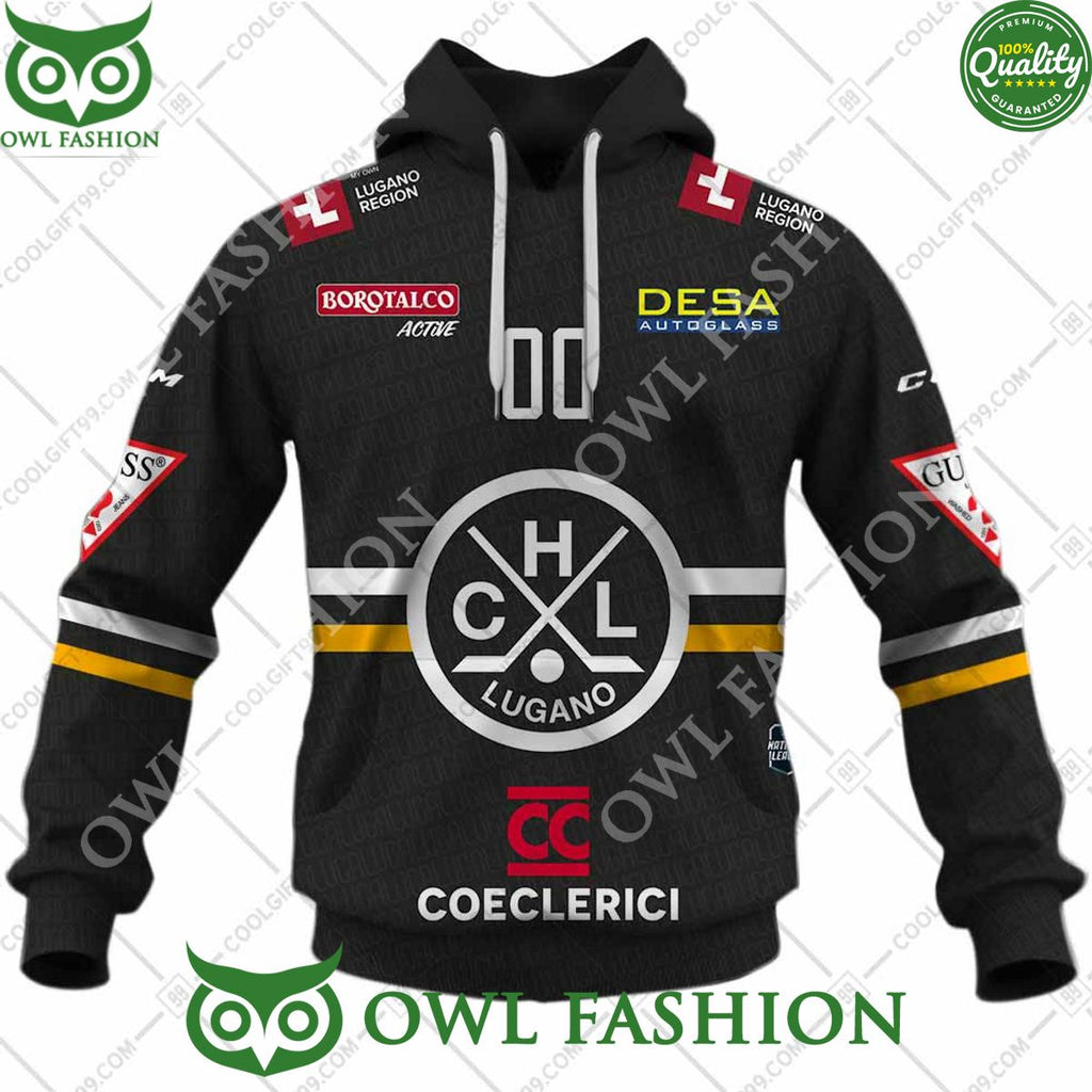 Personalized Name and Number NL Hockey HC Lugano Home jersey Style printed Hoodie shirt