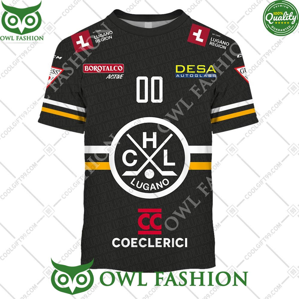 Personalized Name and Number NL Hockey HC Lugano Home jersey Style printed Hoodie shirt