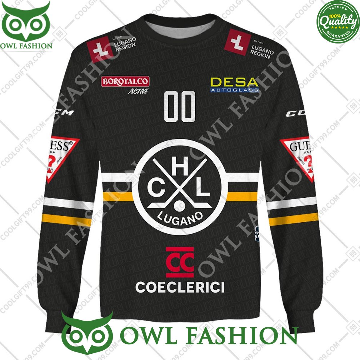 Personalized Name and Number NL Hockey HC Lugano Home jersey Style printed Hoodie shirt