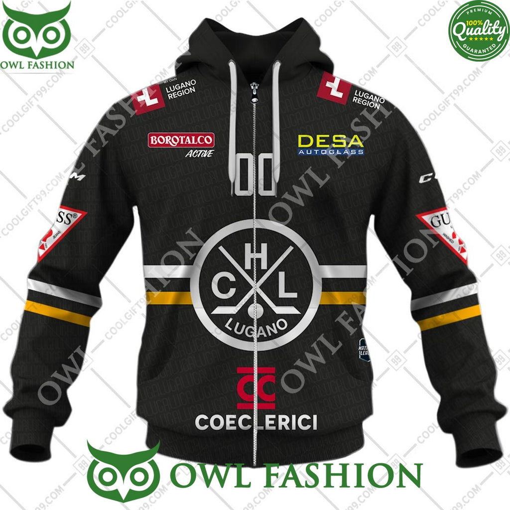 Personalized Name and Number NL Hockey HC Lugano Home jersey Style printed Hoodie shirt
