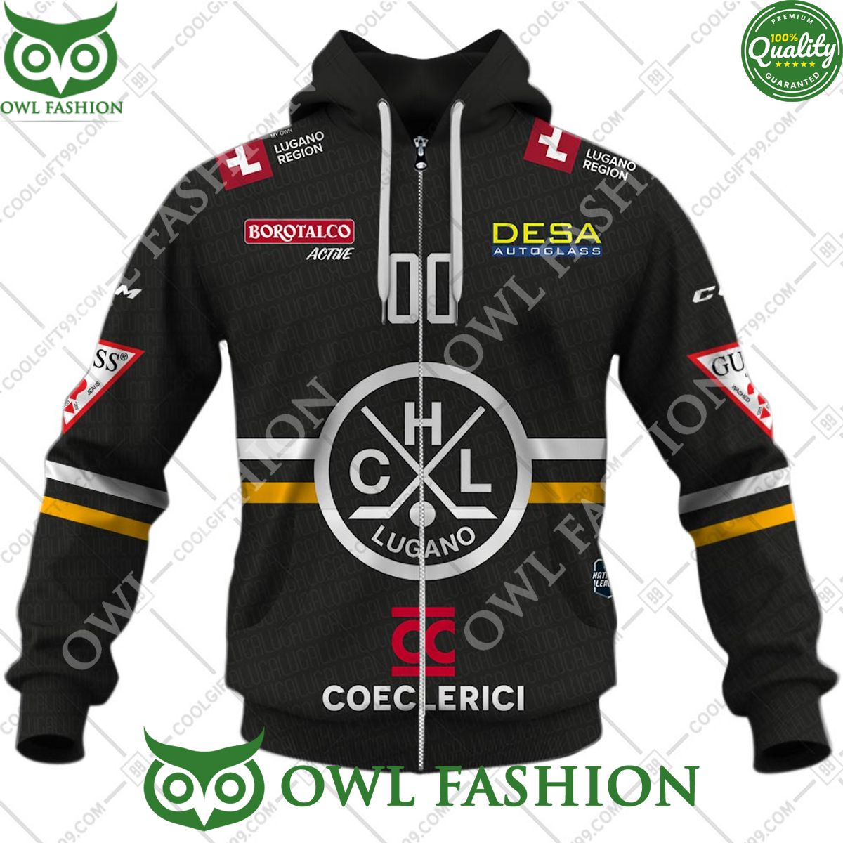 Personalized Name and Number NL Hockey HC Lugano Home jersey Style printed Hoodie shirt