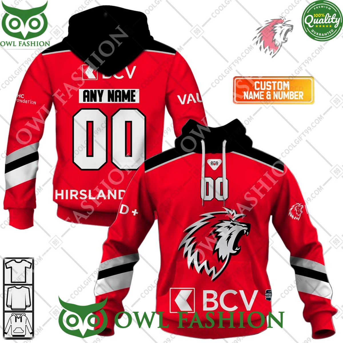 Personalized Name and Number NL Hockey Lausanne HC Home jersey Style printed Hoodie shirt