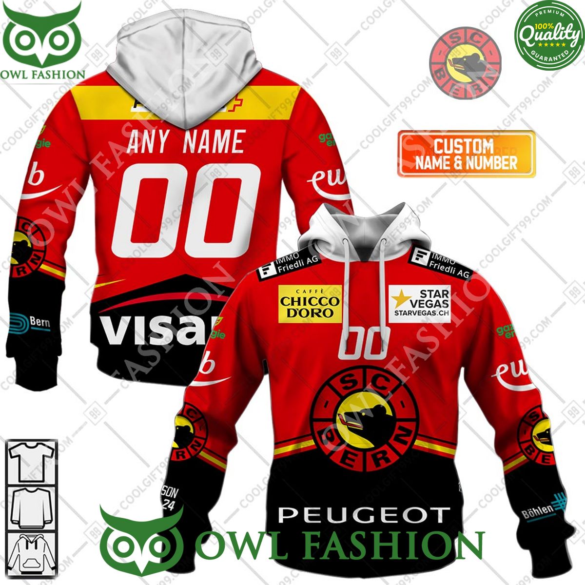 Personalized Name and Number NL Hockey SC Bern Home jersey Style printed Hoodie shirt