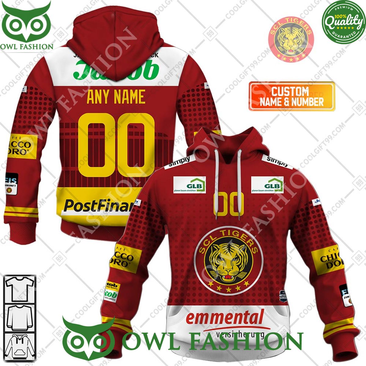 Personalized Name and Number NL Hockey SCL Tigers Home jersey Style printed Hoodie shirt