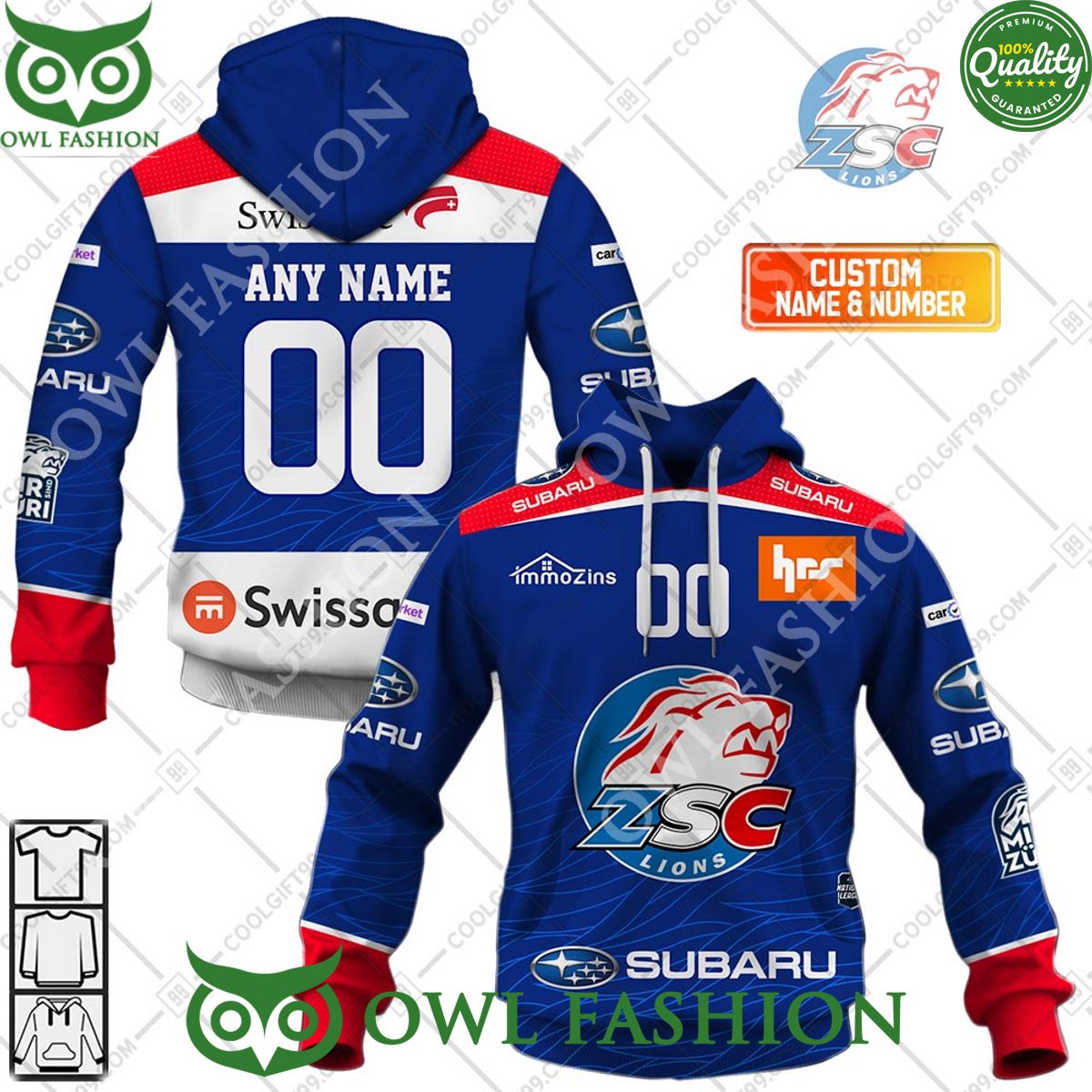 Personalized Name and Number NL Hockey ZSC Lions Home jersey Style printed Hoodie shirt