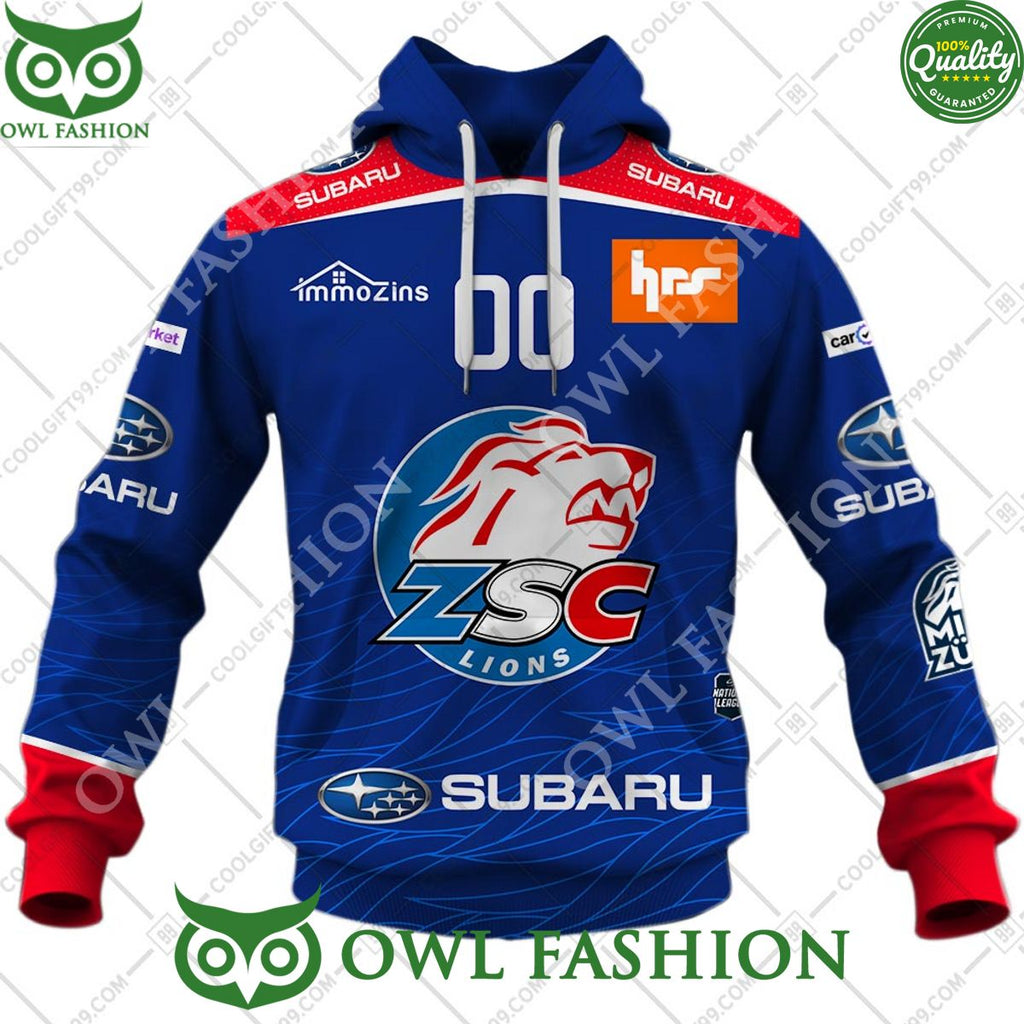 Personalized Name and Number NL Hockey ZSC Lions Home jersey Style printed Hoodie shirt
