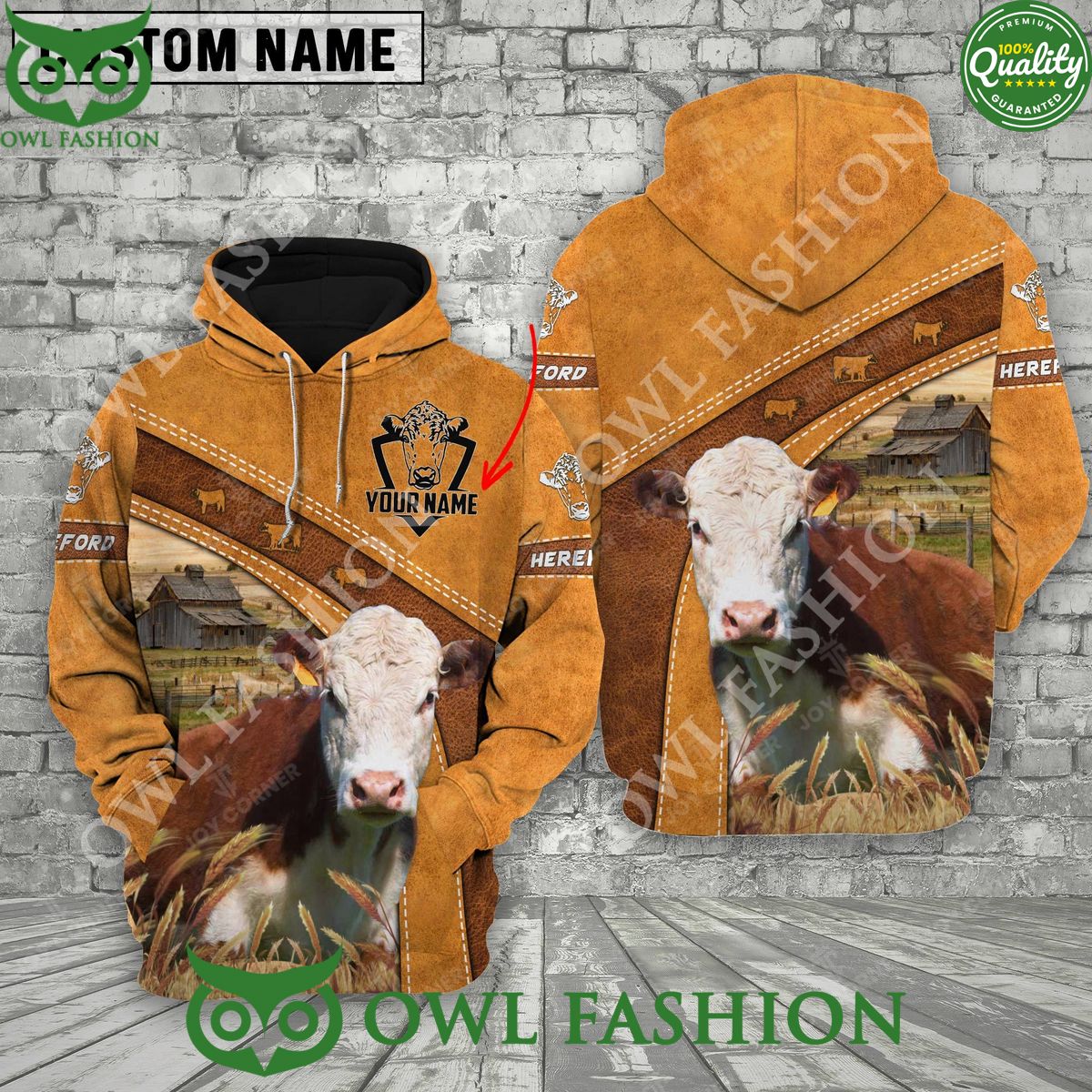 Personalized Name Farm Hereford Cattle 3D Hoodie