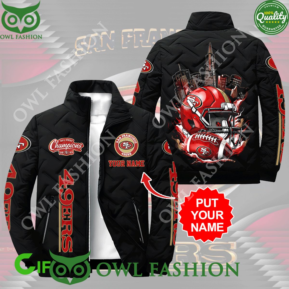 Personalized SF49 NFC West Champions 2023 2D Paddle Puffer Jacket