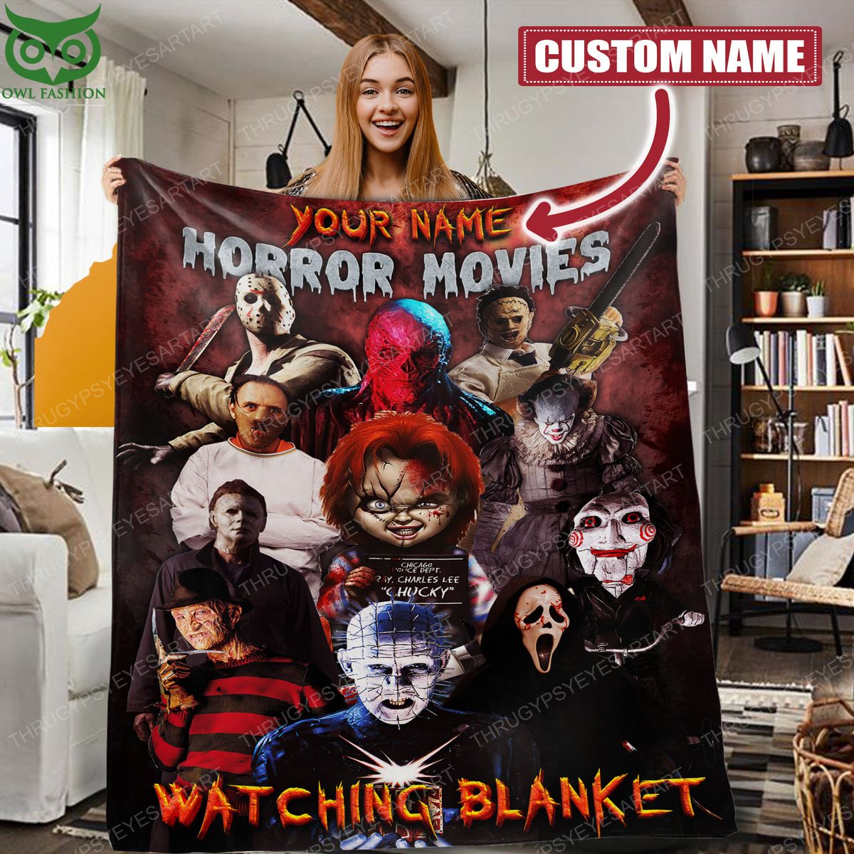 Personalized Watching This Is My Horror Movie Halloween Blanket