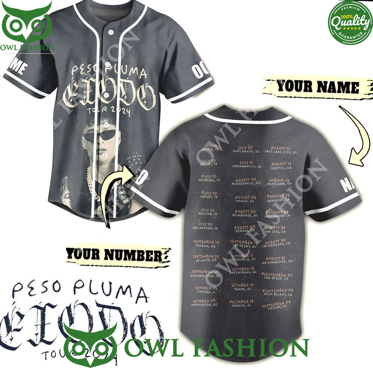 Peso Pluma Exodo Tour 2024 Custom Baseball Jersey shirt