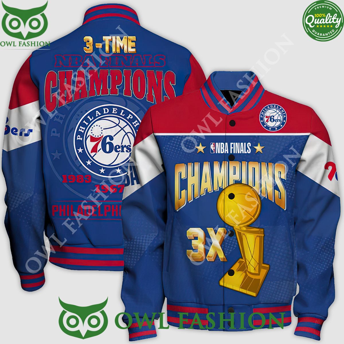 Philadelphia 76ers NBA Finals Champions 3x time Baseball jacket Varsity