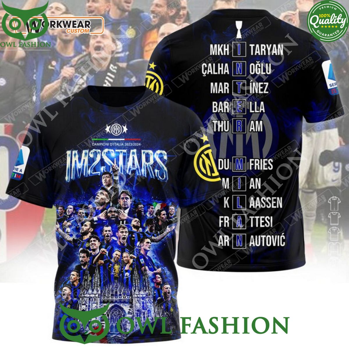 Players Name Inter Milan Football Champion Fan Gift 3D Tshirt