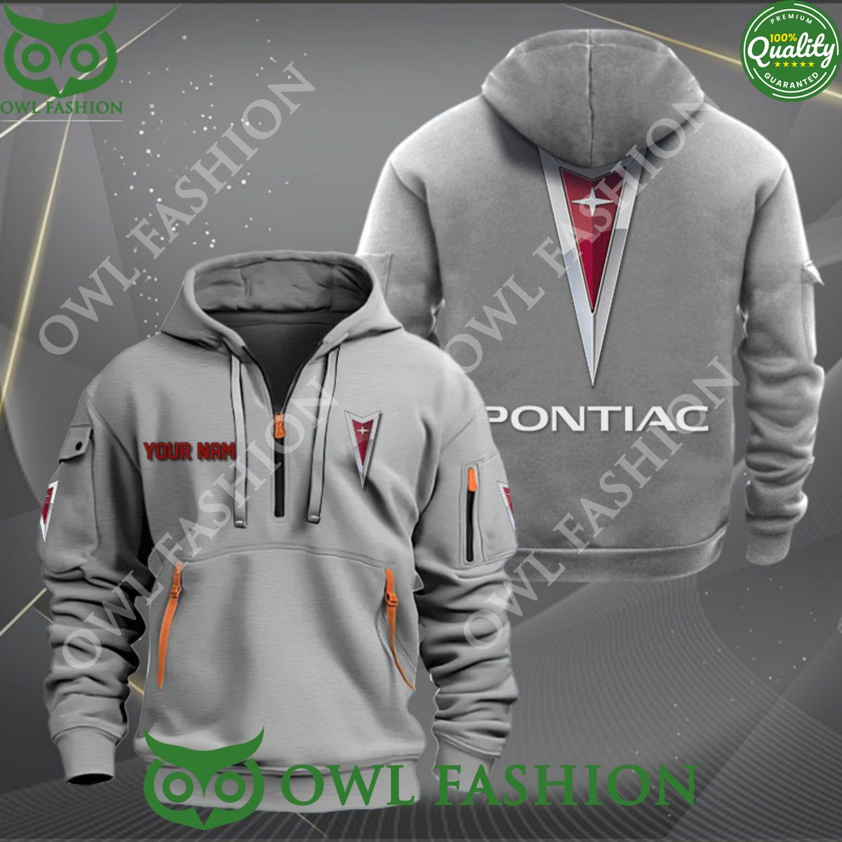 Pontiac Custom Name 2D Half Zipper Hoodie
