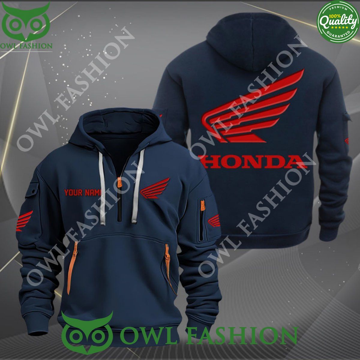Honda Motorcycle Powersports Personalized 2D quarter zip hoodie