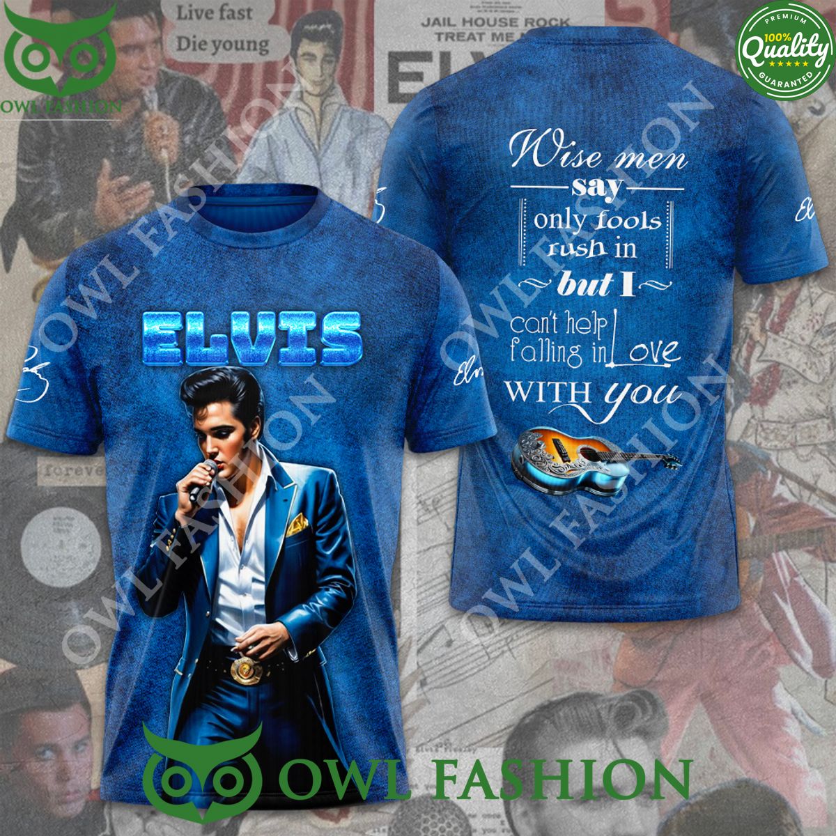 Elvis Presley Can’t Help Falling in Love Blue 3D t Shirt
