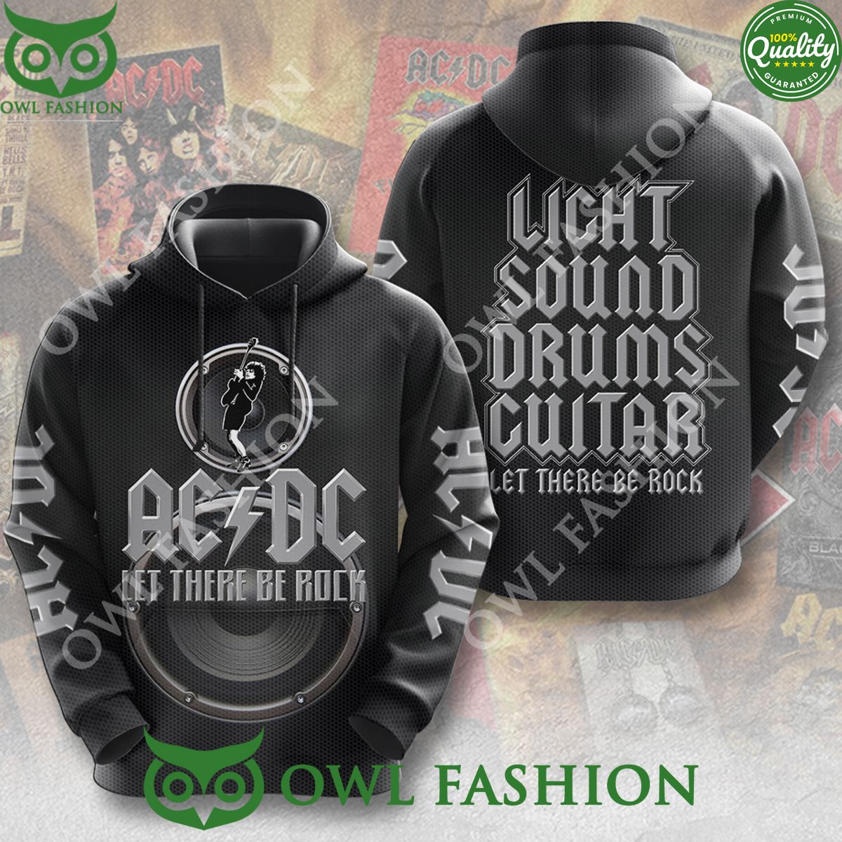 ACDC Let there be Rock Light sound drums guitar 3D t shirt