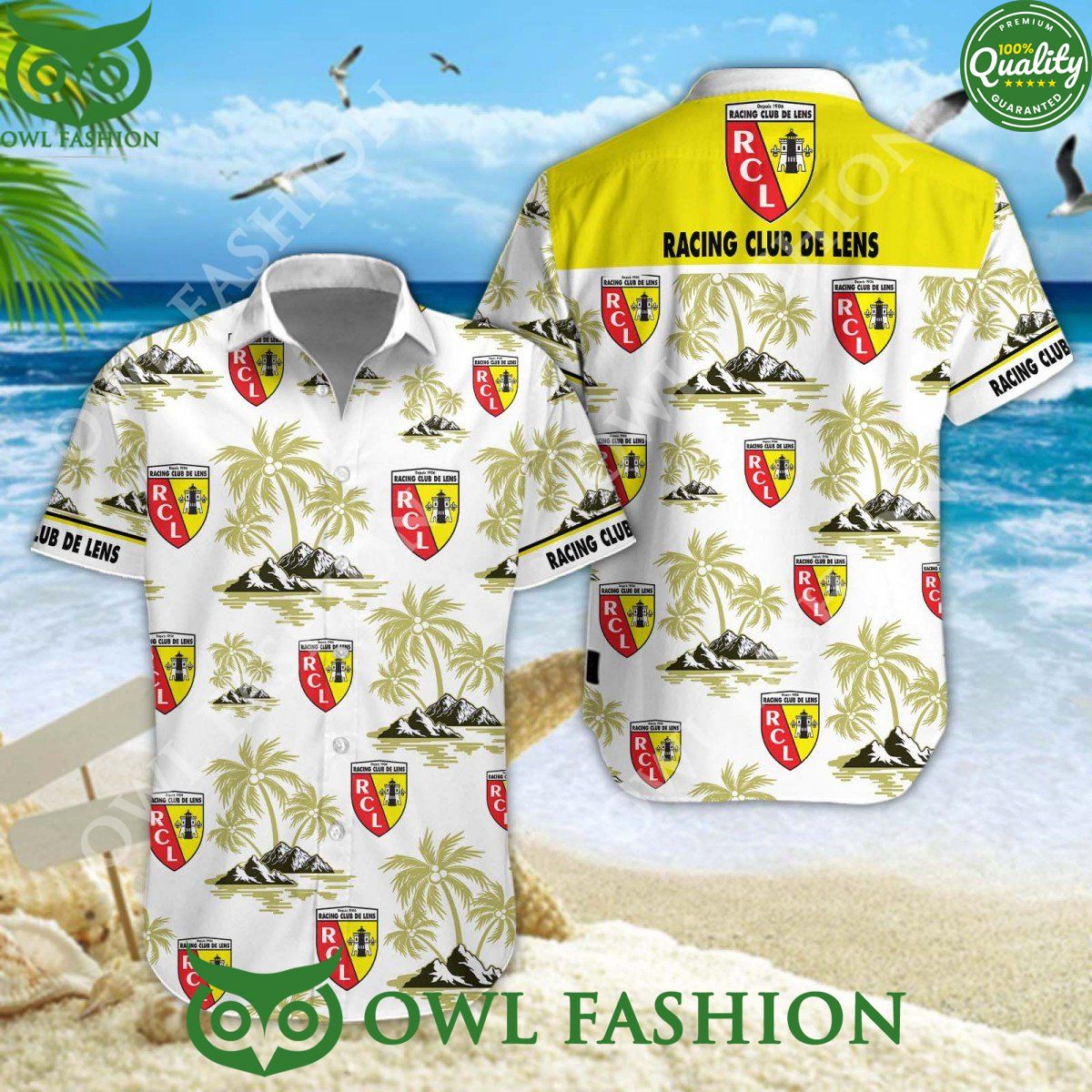Racing Club de Lens Ligue 1 Coconut Island Hawaiian Shirt Shorts