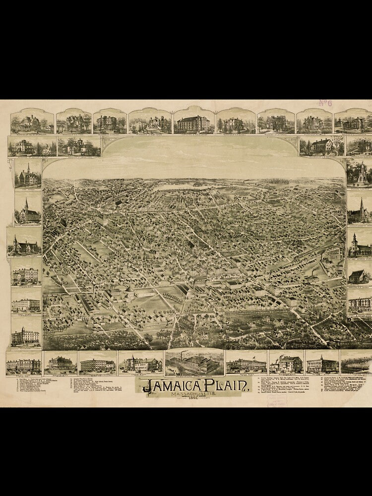 Vintage Pictorial Map of Jamaica Plain MA (1891) by BravuraMedia