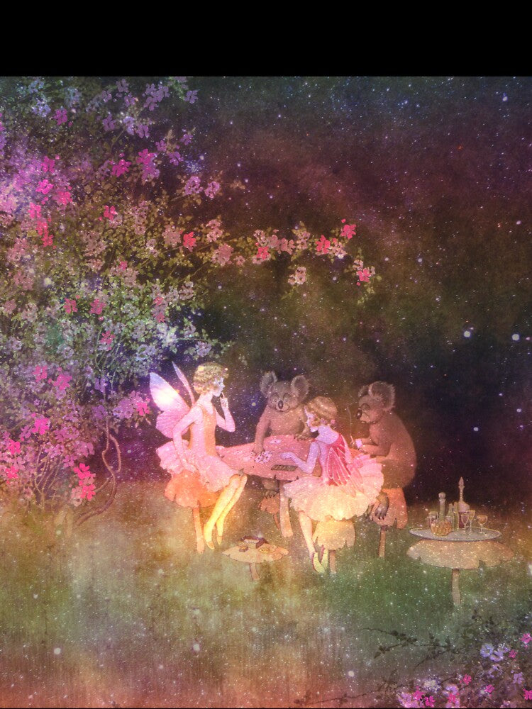 Vintage Art : Fairies and Koala Picnic : Pastel Rainbow Edition by Shloo